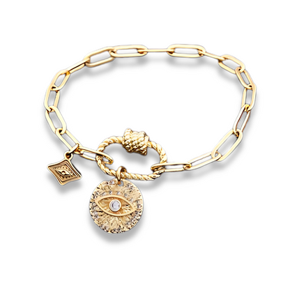 4 Styles! Stunning Gold and CZ Evil Eye Pendant Charm Bracelets