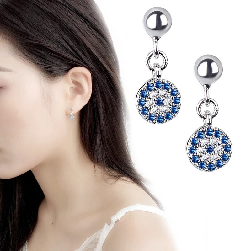 4 Styles! Silver Color Evil Eye Earrings Blue Eye Clear CZ Crystal Stud Earrings for Women