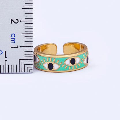 9 Colors! Handmade Enamel Multi-Colors Stackable Band Ring Women Gold Plated Dripping Oil Evil Eye Rainbow Ring Adjustable