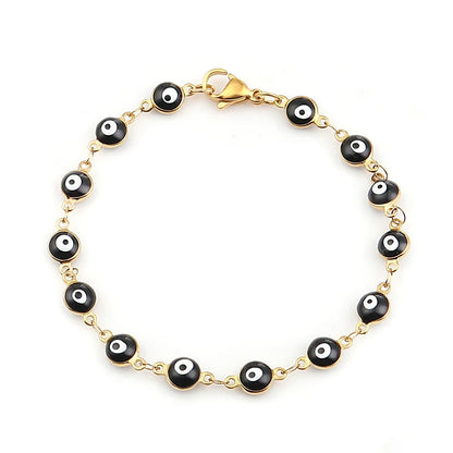 Stainless Steel Bracelets Gold Color Link Chain Multicolor Evil Eye Enamel Bracelets For Women 19.2cm , 1 Piece