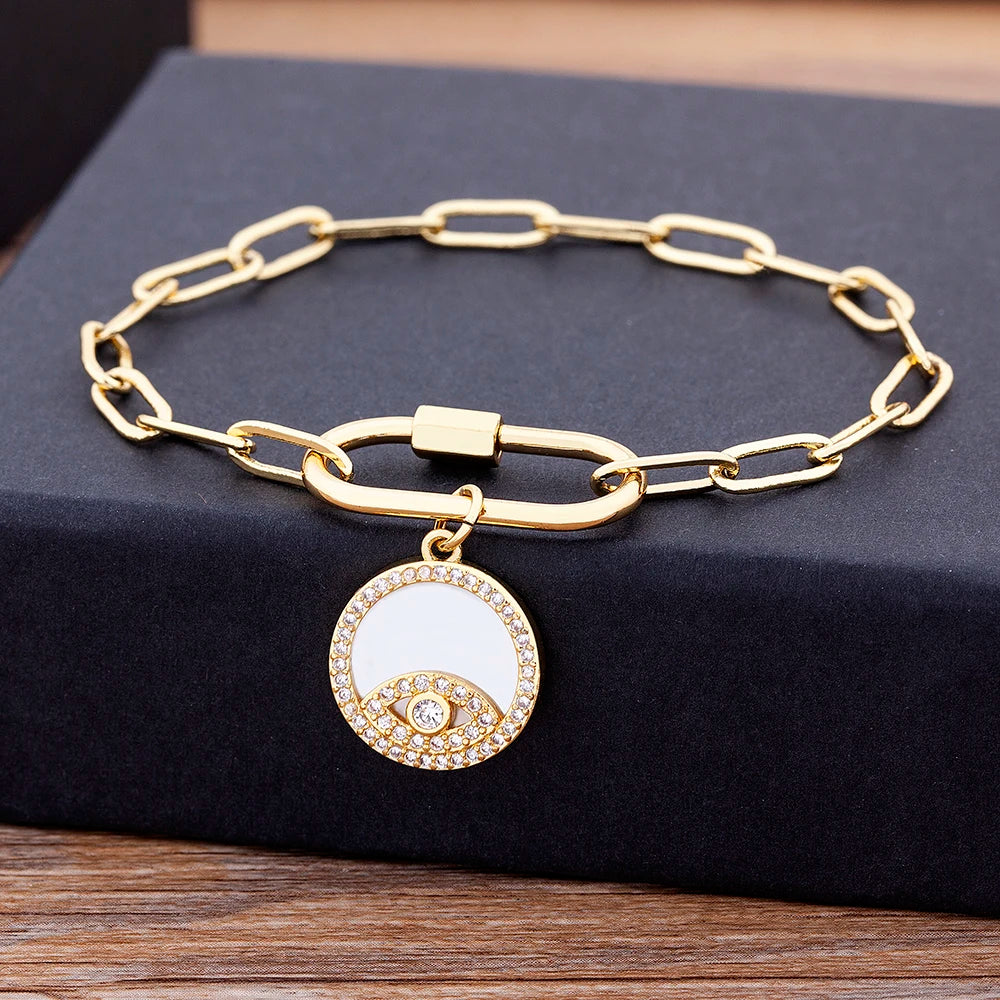 4 Styles! Stunning Gold and CZ Evil Eye Pendant Charm Bracelets