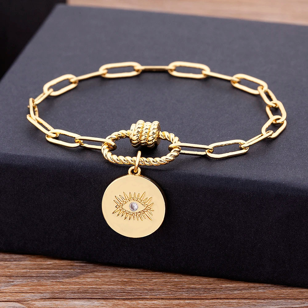 4 Styles! Stunning Gold and CZ Evil Eye Pendant Charm Bracelets