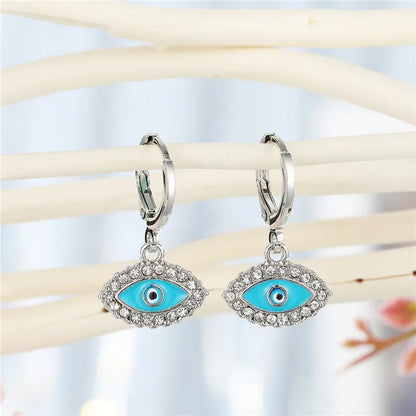 17 Styles! 1 Pair Rhinestone Fatima Hand Hollow Evil Eye Earrings For Women Trendy Round Eye Hoop Earrings