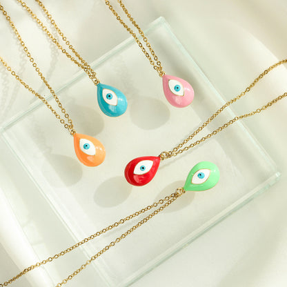 10 Colors! Colorful Eye Necklace Water Drop Shape Pendant Evil Eyes Necklace