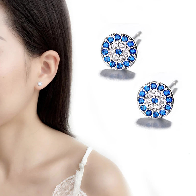 4 Styles! Silver Color Evil Eye Earrings Blue Eye Clear CZ Crystal Stud Earrings for Women