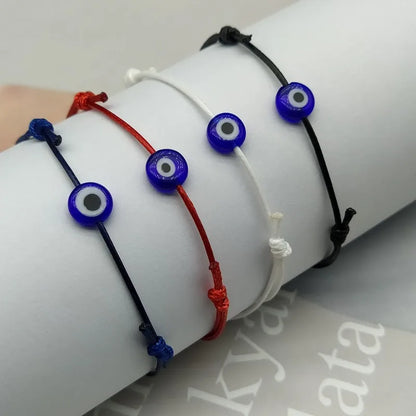 2 Pack of Flat Evil Eye Woven Mens Unisex Bracelet Adjustable Black Blue White Red String Bracelets