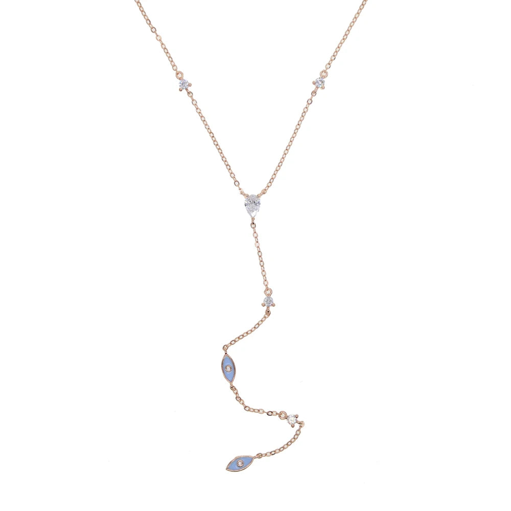 2 Styles! Pretty Rose Gold Color Cute Evil Eye Charm Necklace Link Chain Long Y Lariat For Women