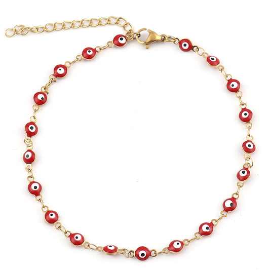 8 Styles! Colorful Silver Or Gold Stainless Steel Anklet Enamel Round Evil Eye Anklets Bracelets For Women