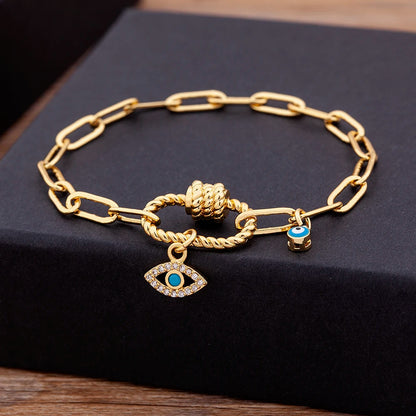 4 Styles! Stunning Gold and CZ Evil Eye Pendant Charm Bracelets