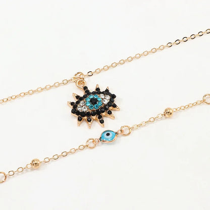 Evil Eye Necklace Pendant Clavicle Chain Long Set, Matching Earings Long and Short