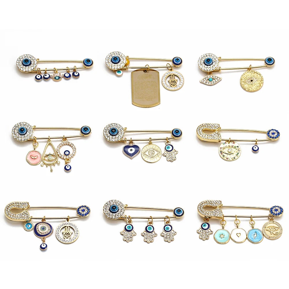 20 Styles Gold or Silver! Evil Eye Brooch Pin Color Heart Hand Charm Brooch for Women