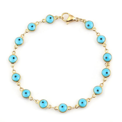 Stainless Steel Bracelets Gold Color Link Chain Multicolor Evil Eye Enamel Bracelets For Women 19.2cm , 1 Piece