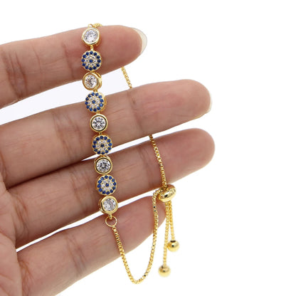 Gold, Rose, Silver Color 5mm Sparking AAA+ Cz Evil Eye Link Chain Pave Bracelet 1 PC