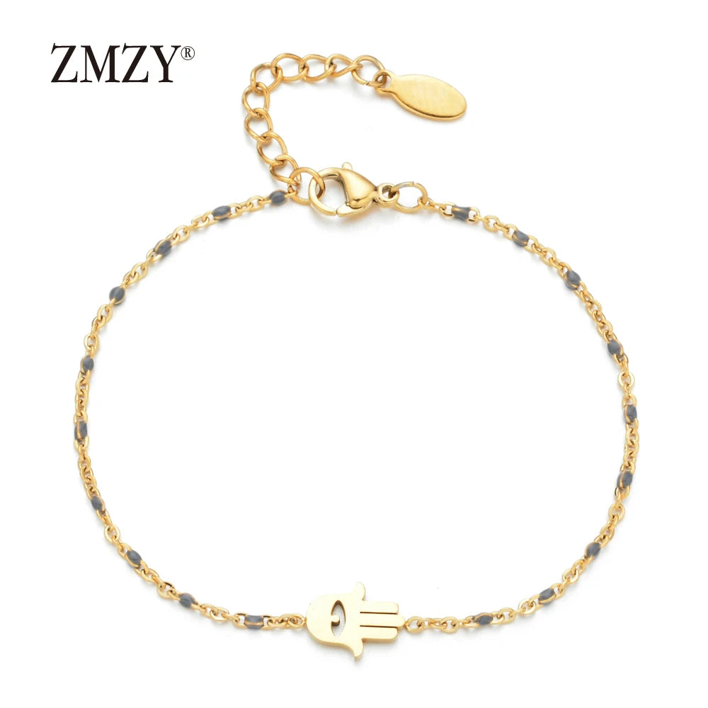 ZMZY Thin Chain Stainless Steel Bracelet Women Gold Color Evil Eye Hamsa Hand Turkish Jewelry Bangle Boho Wedding Bracelet