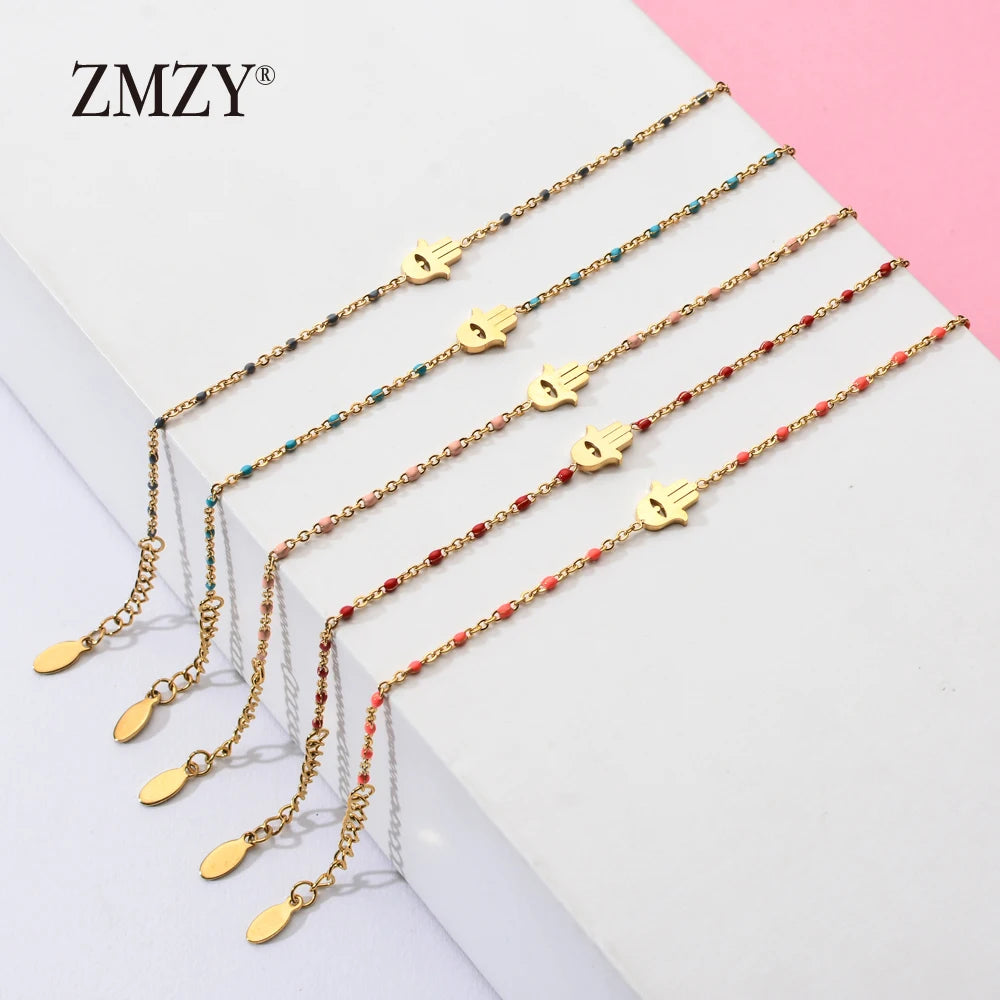 ZMZY Thin Chain Stainless Steel Bracelet Women Gold Color Evil Eye Hamsa Hand Turkish Jewelry Bangle Boho Wedding Bracelet