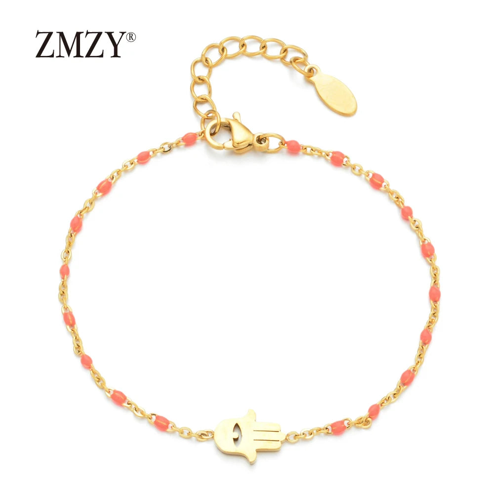 ZMZY Thin Chain Stainless Steel Bracelet Women Gold Color Evil Eye Hamsa Hand Turkish Jewelry Bangle Boho Wedding Bracelet