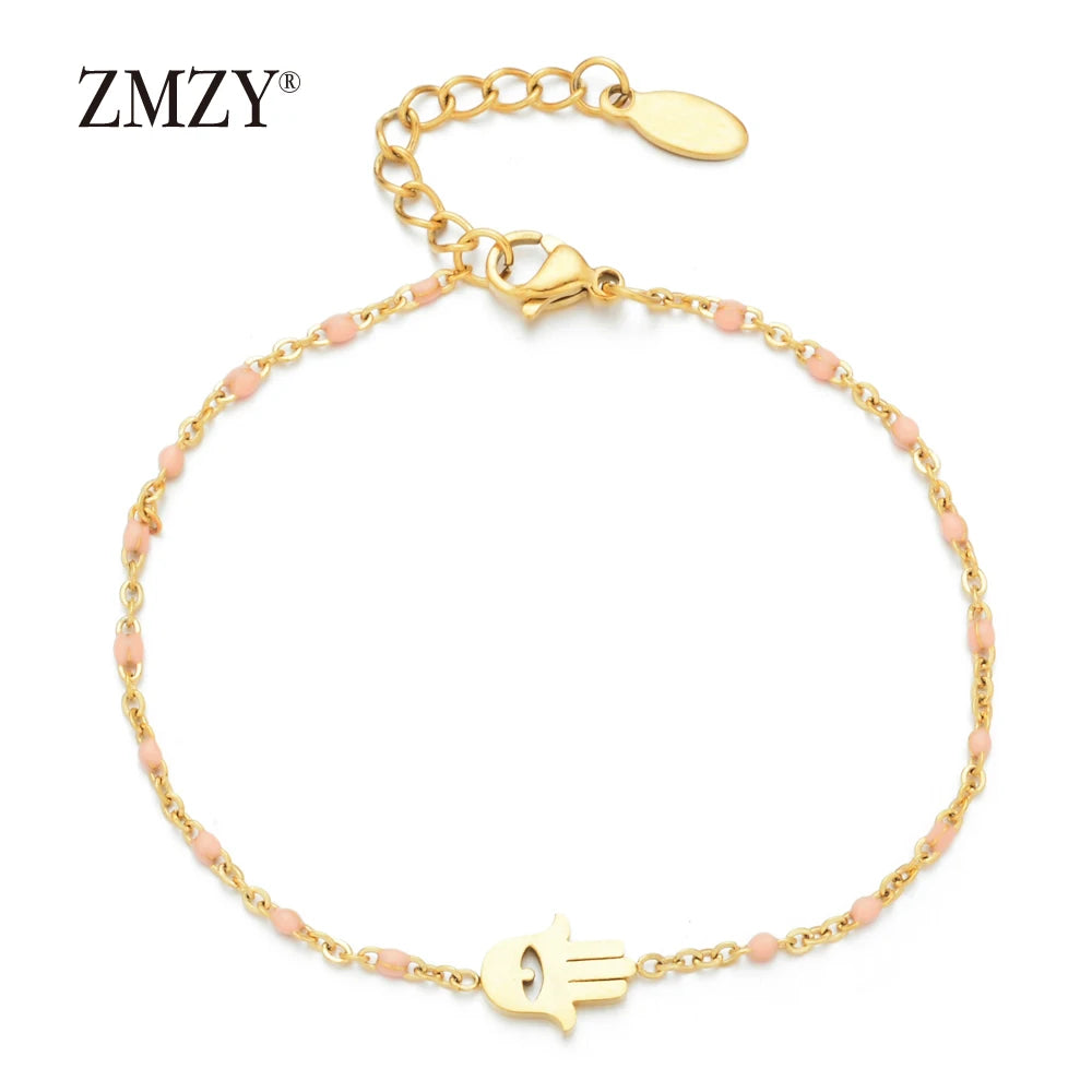 ZMZY Thin Chain Stainless Steel Bracelet Women Gold Color Evil Eye Hamsa Hand Turkish Jewelry Bangle Boho Wedding Bracelet