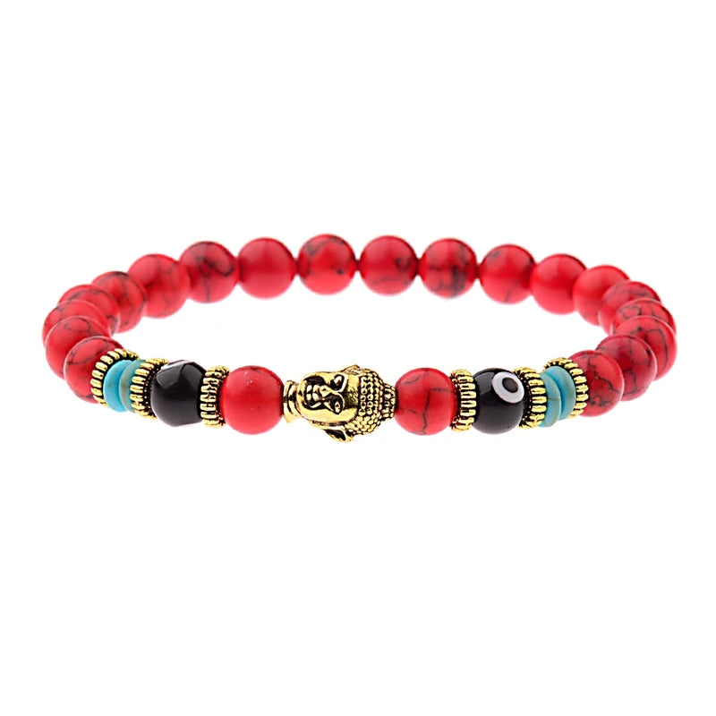 12 Styles! Natural Agate Stone Buddha & Evil Eye Bracelet Men 8mm Elastic Round Bright Black Stone Chakra Bracelet