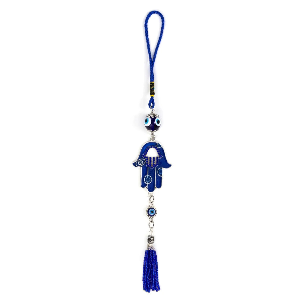 Evil Eye Glass Bead Blue Wall Hanger Tassel Pendant Keyrings Hamsa Hand Keychain