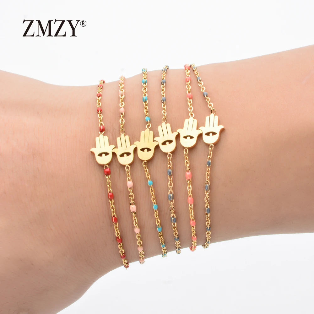 ZMZY Thin Chain Stainless Steel Bracelet Women Gold Color Evil Eye Hamsa Hand Turkish Jewelry Bangle Boho Wedding Bracelet