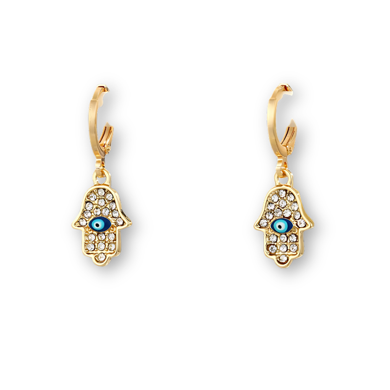 Gold Color Evil Eye Necklace and Earrings Hand Hamsa Fatima Matching Set or Seperate
