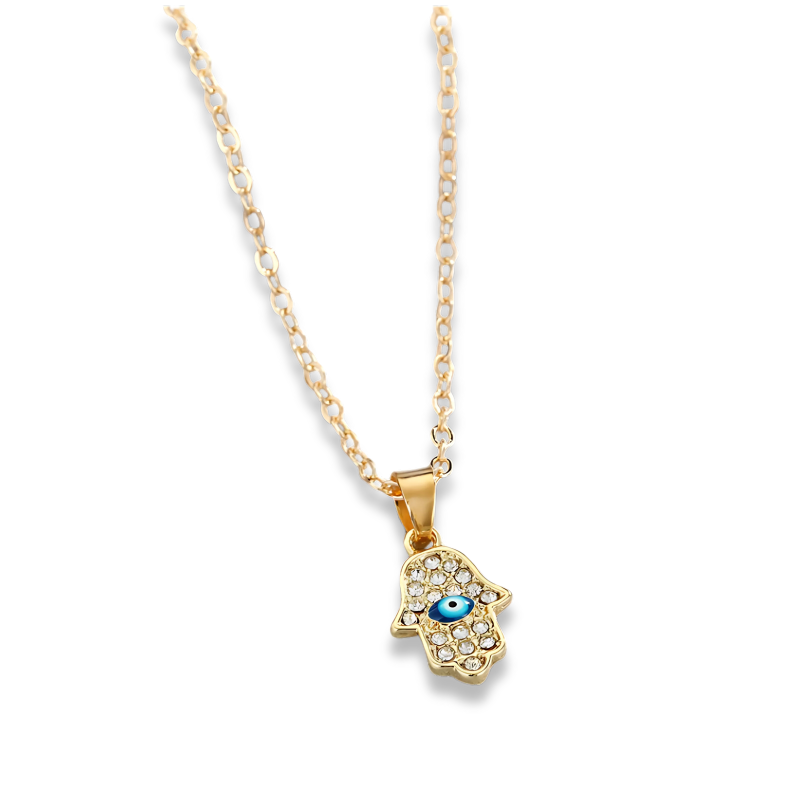 Gold Color Evil Eye Necklace and Earrings Hand Hamsa Fatima Matching Set or Seperate
