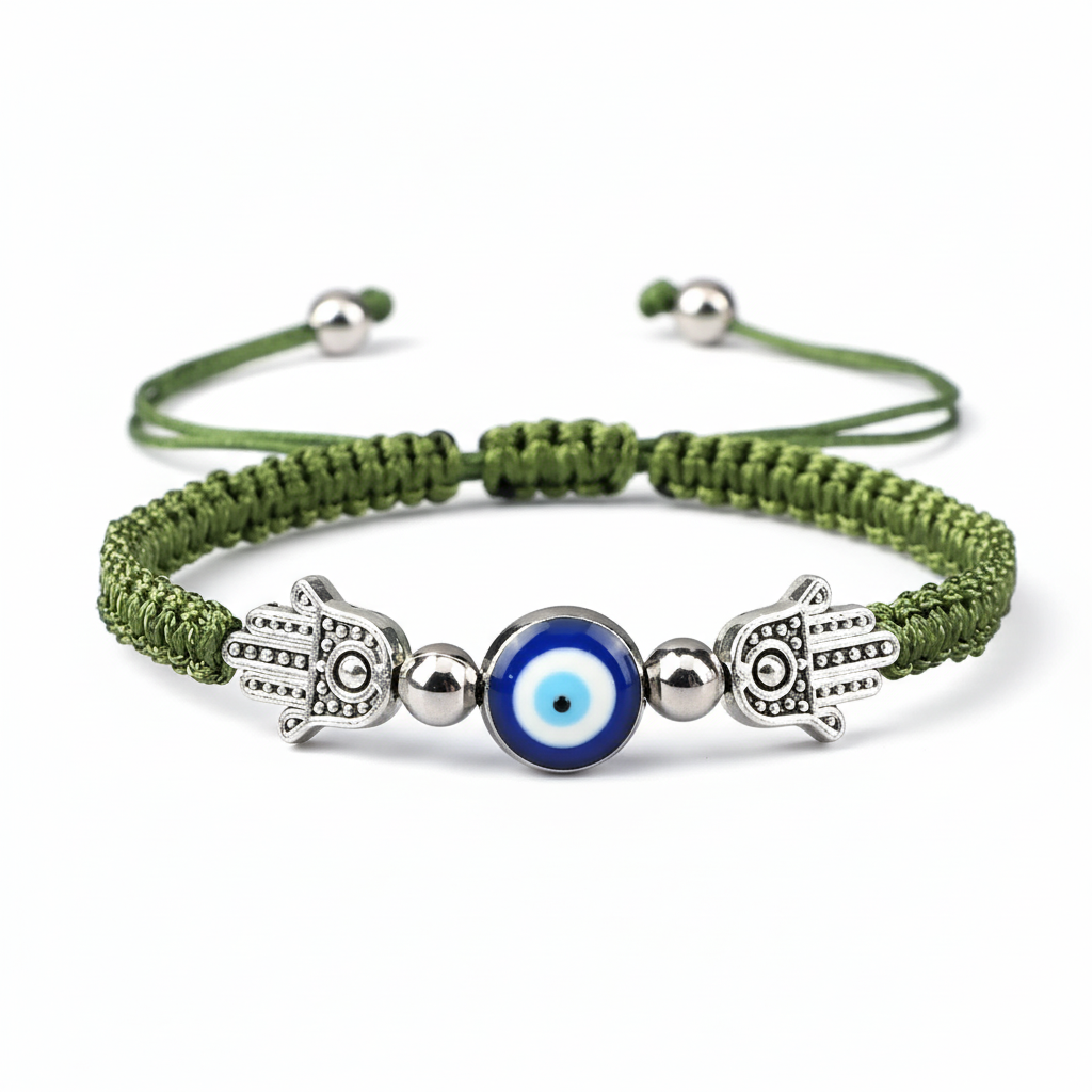 8 Colors! Hand of Fatima Pendant Bracelet Turkish Blue Evil Eye Lucky Red Braided Rope Handmade Adjustable for Men Unisex