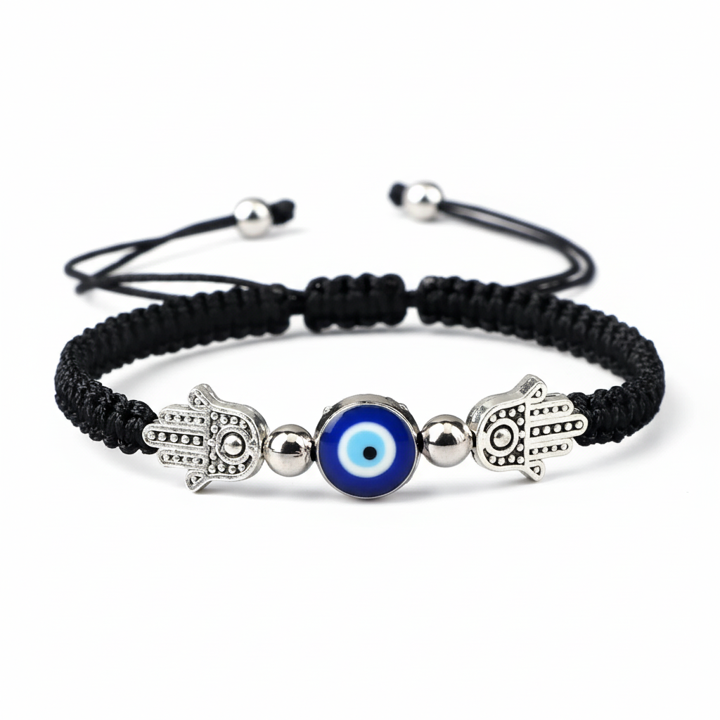 8 Colors! Hand of Fatima Pendant Bracelet Turkish Blue Evil Eye Lucky Red Braided Rope Handmade Adjustable for Men Unisex