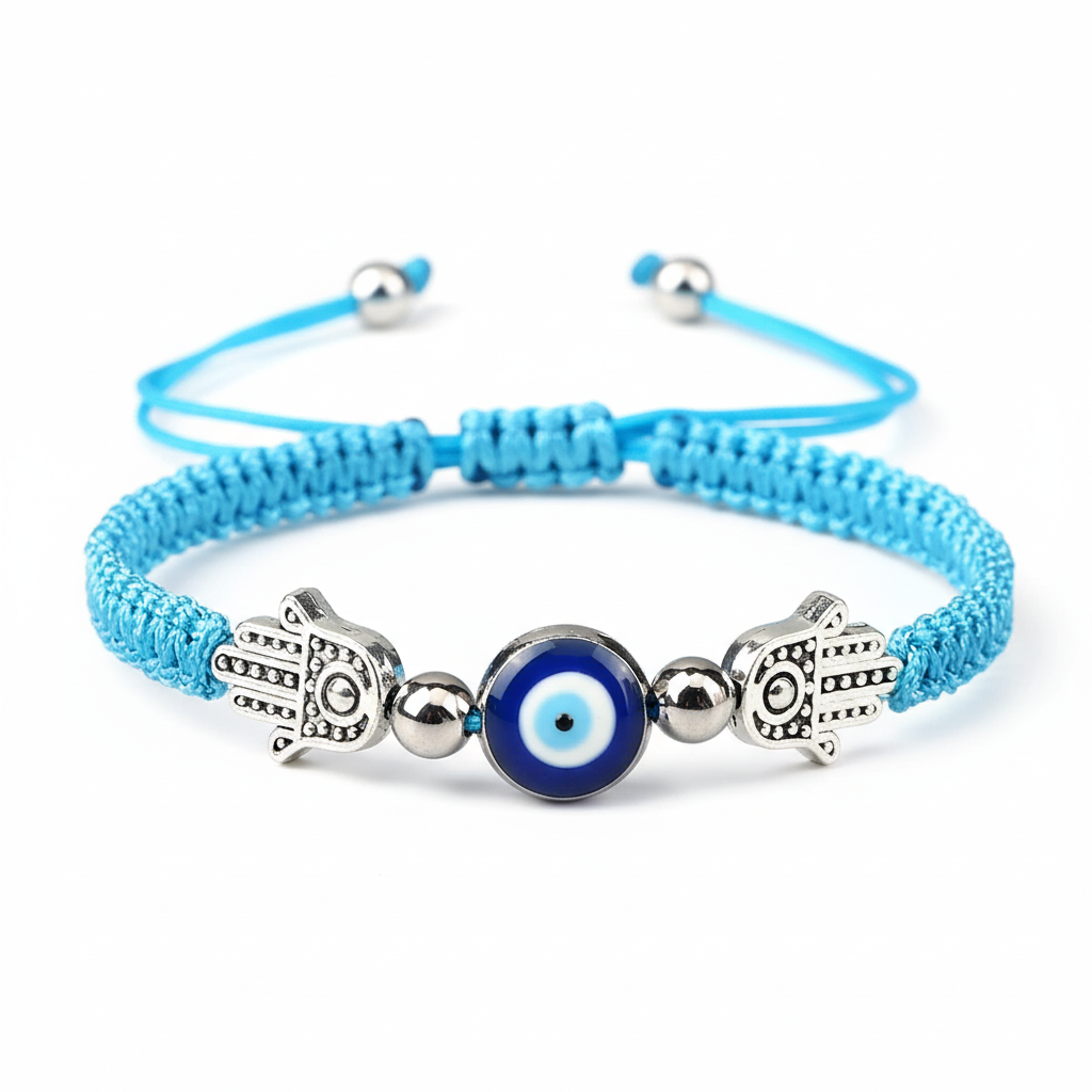 8 Colors! Hand of Fatima Pendant Bracelet Turkish Blue Evil Eye Lucky Red Braided Rope Handmade Adjustable for Men Unisex