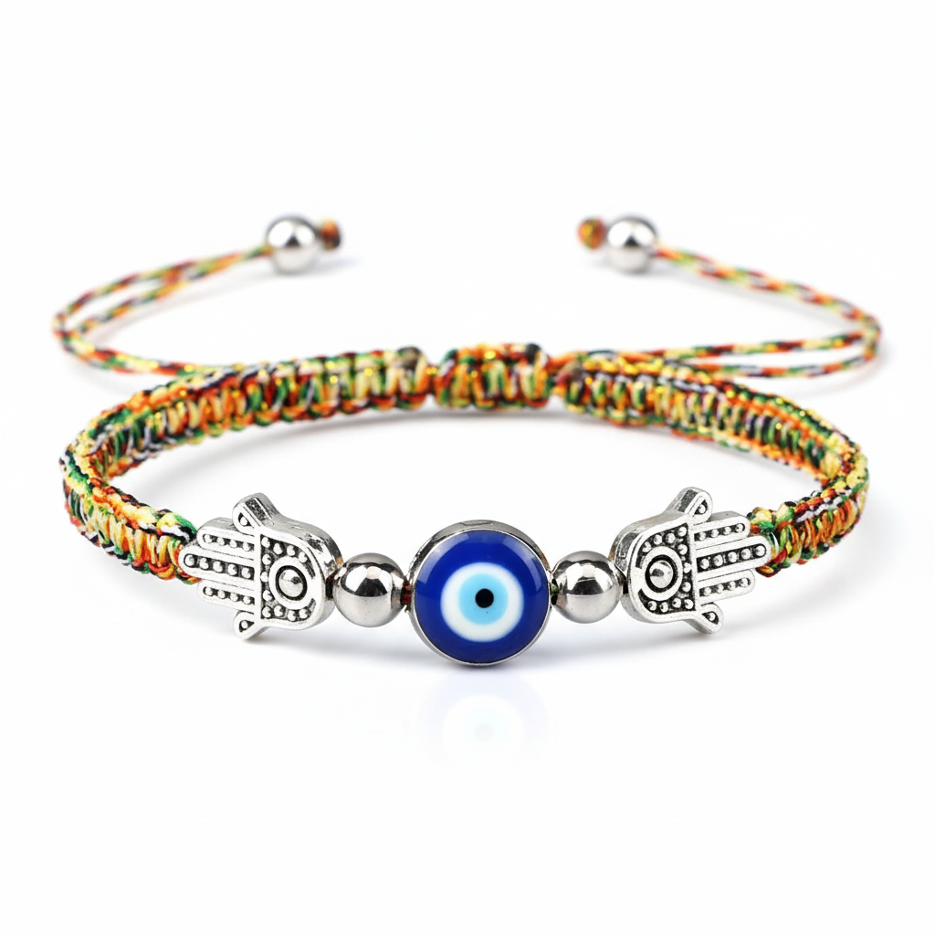 8 Colors! Hand of Fatima Pendant Bracelet Turkish Blue Evil Eye Lucky Red Braided Rope Handmade Adjustable for Men Unisex