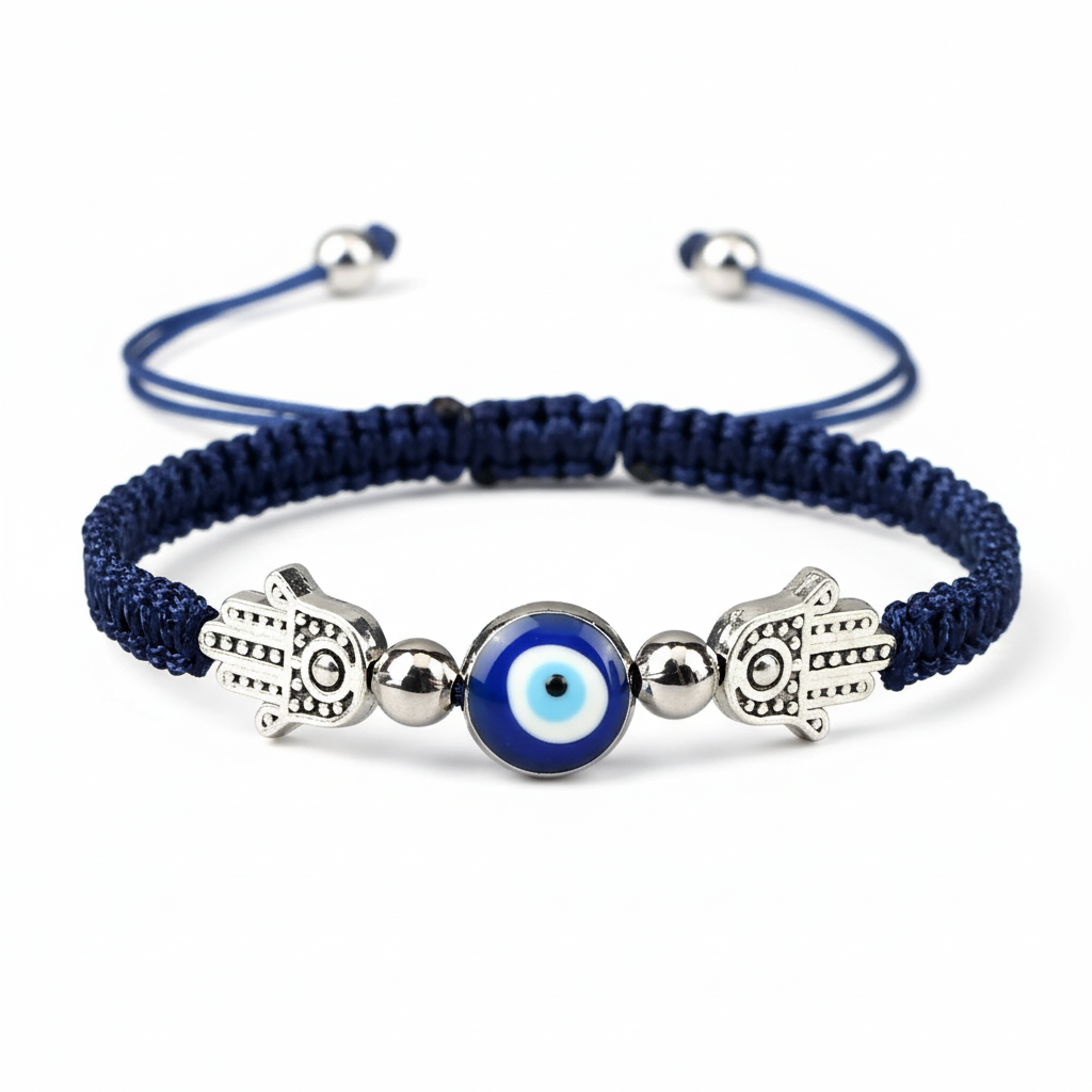 8 Colors! Hand of Fatima Pendant Bracelet Turkish Blue Evil Eye Lucky Red Braided Rope Handmade Adjustable for Men Unisex