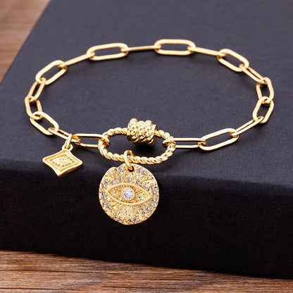 4 Styles! Stunning Gold and CZ Evil Eye Pendant Charm Bracelets