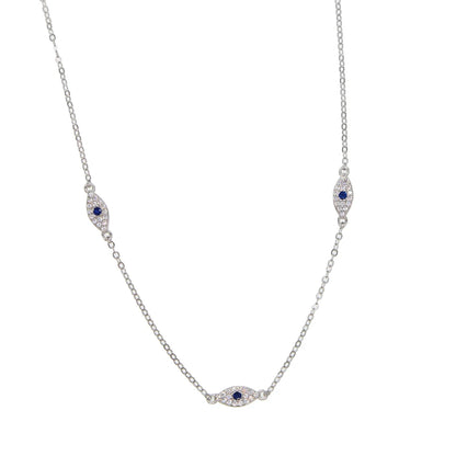 Gold or Platinum! Beautiful 925 Sterling Silver Blue zirconia Evil Eye Necklace