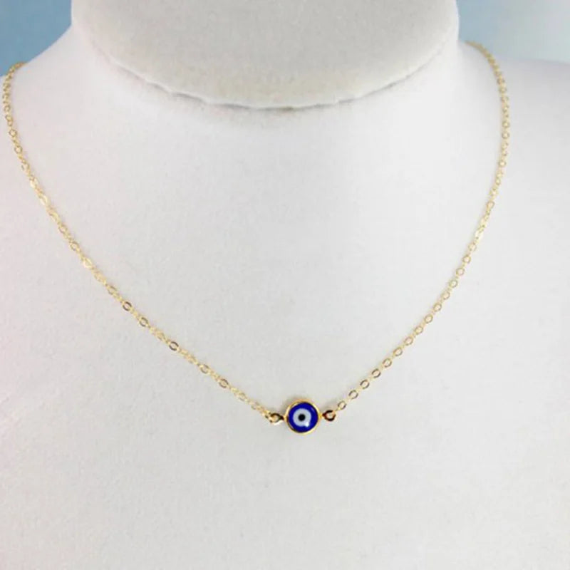 Gold or Silver Lucky Evil Eye Simple Pendant Necklace for Women Turkish Jewelry Clavicle Chain