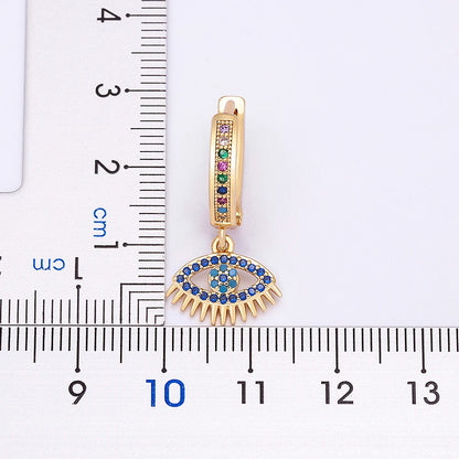 3 Styles! Gold And Colorful Stone Bohemian Zircon Blue Evil Eye Hoop Earrings for Women Cute Unique Gold Color Crystal Drop Earrings