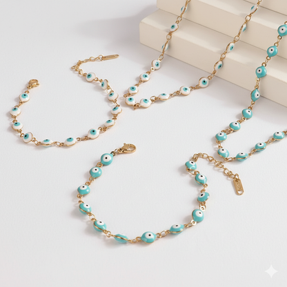Many Colors! 316L Stainless Steel Necklace and Bracelet Gold Color Colorful Evil Eye Chain Necklace Enamel Eye Necklaces For Women Choker Jewelry
