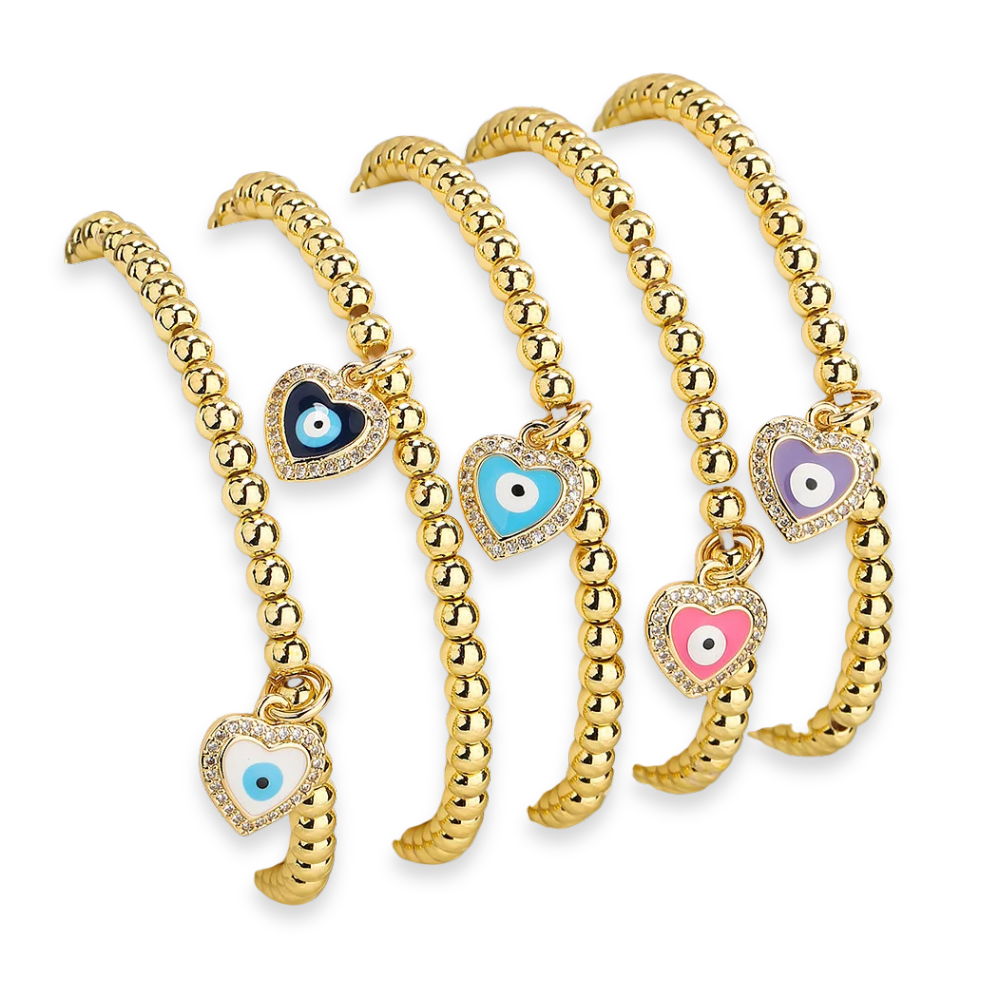 19 Styles! Trendy Gold Bead Colorful Evil Eye Charm Pendant Bracelet Bangle CZ Sparkly Bracelet Stack Stacking