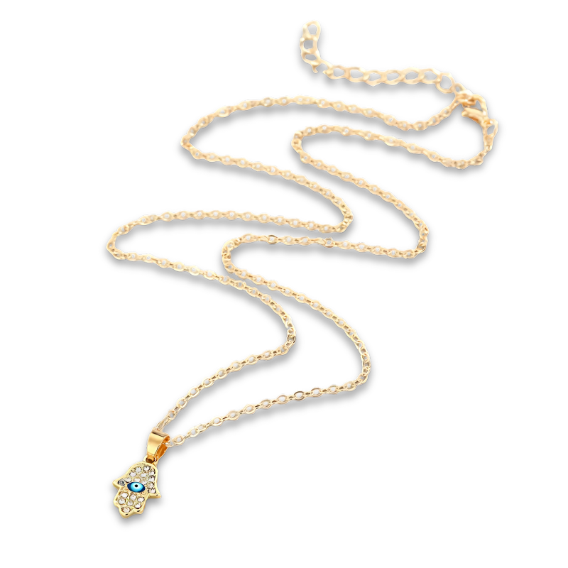 Gold Color Evil Eye Necklace and Earrings Hand Hamsa Fatima Matching Set or Seperate