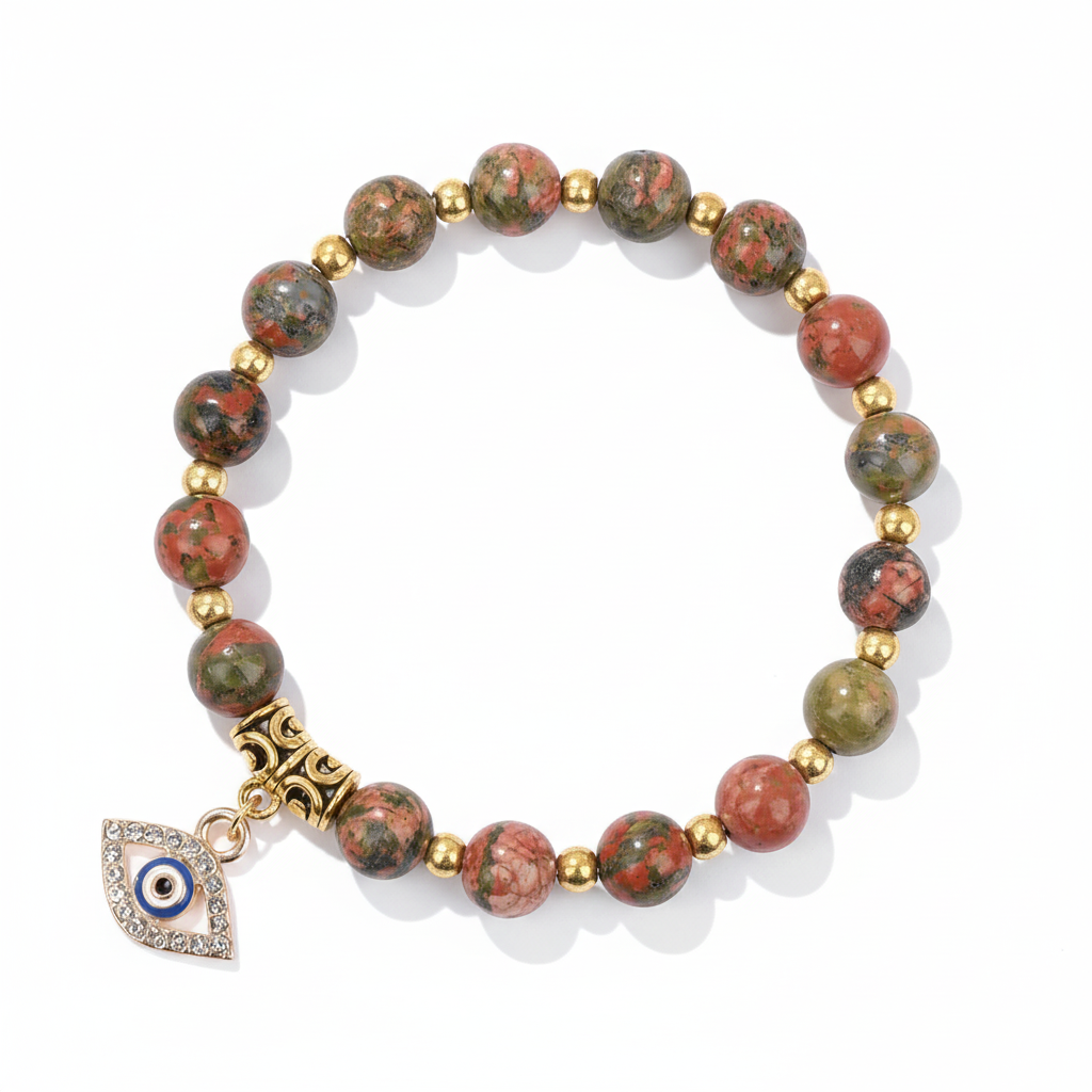 24 Color Options! 3 Size Options! Lucky Turkish Evil Eye Pendant Beads Bracelet Natural Stone With Card Charm Bangles Women