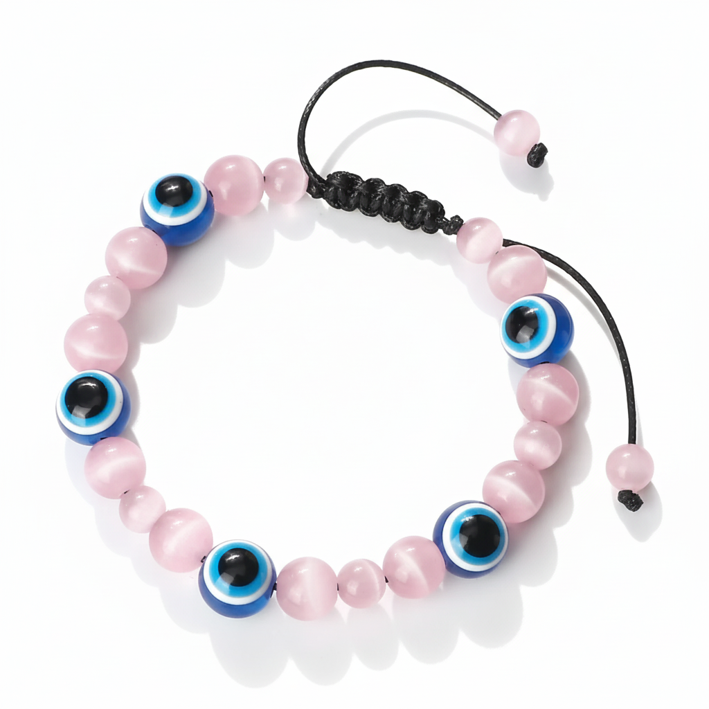 32 Styles To Choose From! Evil Eye Beaded Bracelets Natural Cat Eye Stone 6 8mm Opal Men Unisex Adjustable