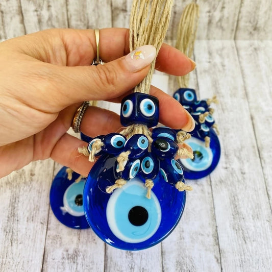 2 Styles! Heart or Round Lucky Eye Turkish Evil Eye Wall Hanging Braided Beads Decor Living Room Wall Decoration