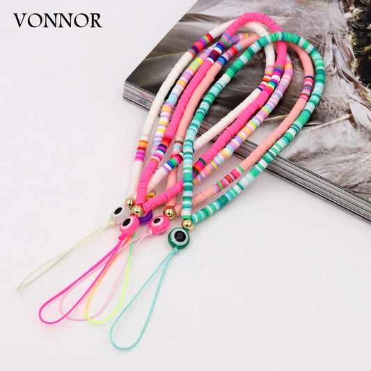 18 Colors! Trendy Evil Eye Mobile Strap Phone Charm Clay Beads Phone Chain Lanyard