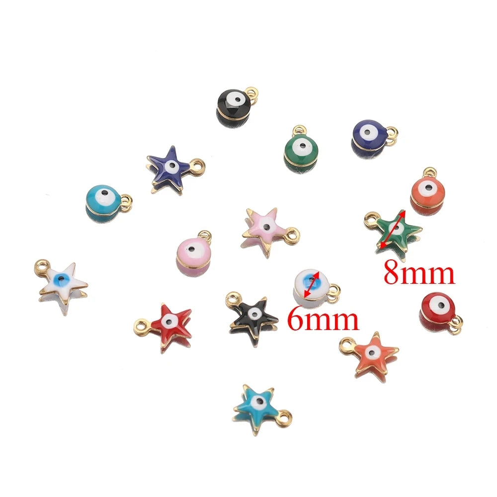 20pcs Stainless Steel Gold Color Evil Eye Beads Charms Multicolor Enamel Pendant Charm For Diy Making Necklace Bracelet Jewelry