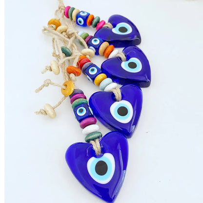 2 Styles! Lucky Evil Eye Glass Hand or Heart Shape Pendant Wall Hanging Keychain Braided Rope