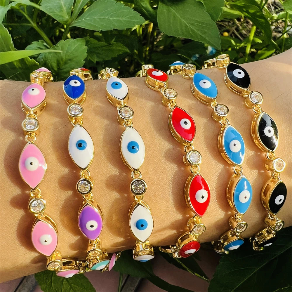 New Ladies Fashion Zircon Bracelet Cubic Zirconia CZ Evil Eye Bracelet Enamel Jewelry Charm Jewelry Gift Bracelet for Women