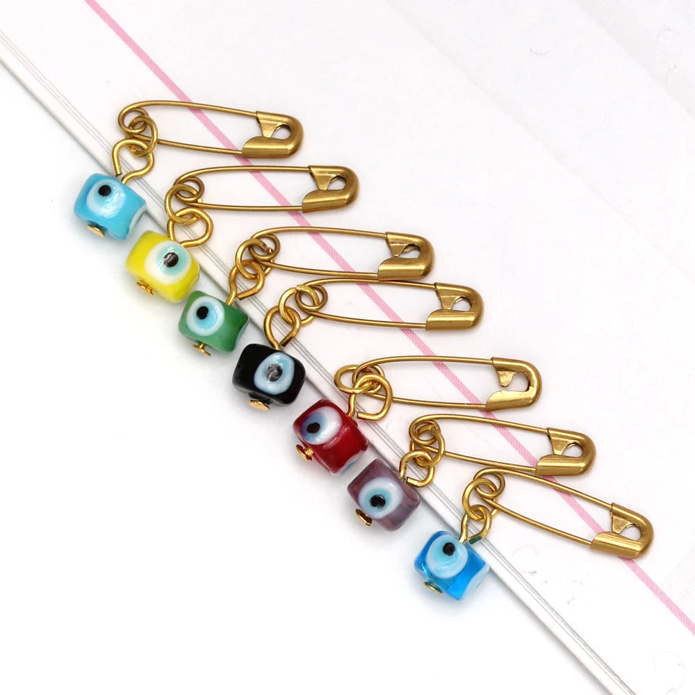 31 Styles! Evil Eye Pin Collection 3pcs/lot Colorful Turkish Evil Eye Bead Brooch Pin Gold Color Pin Alloy Charm Brooch for Women