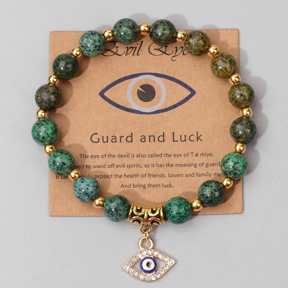 24 Color Options! 3 Size Options! Lucky Turkish Evil Eye Pendant Beads Bracelet Natural Stone With Card Charm Bangles Women