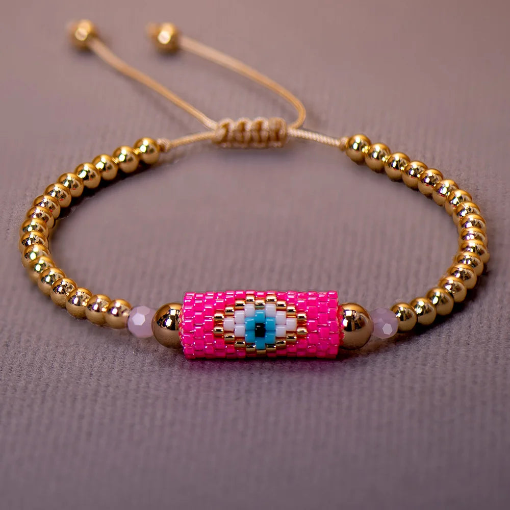 Cute Miyuki Woven Evil Eye Bracelet Handmade Bohemian Bead Boho Style Colorful