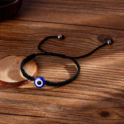 2 Colors! 2 Pack Simple Blue or Black Evil Eye Bracelet Sets for Men Unisex Charm Palm Resin Bead Rope Adjustable