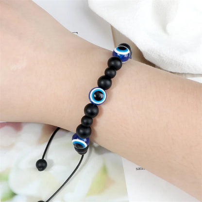 6 Variations! Men's Unisex Black Matte Lava Beads Bracelet Turkish Lucky Evil Eye Stone Obsidian Onyx